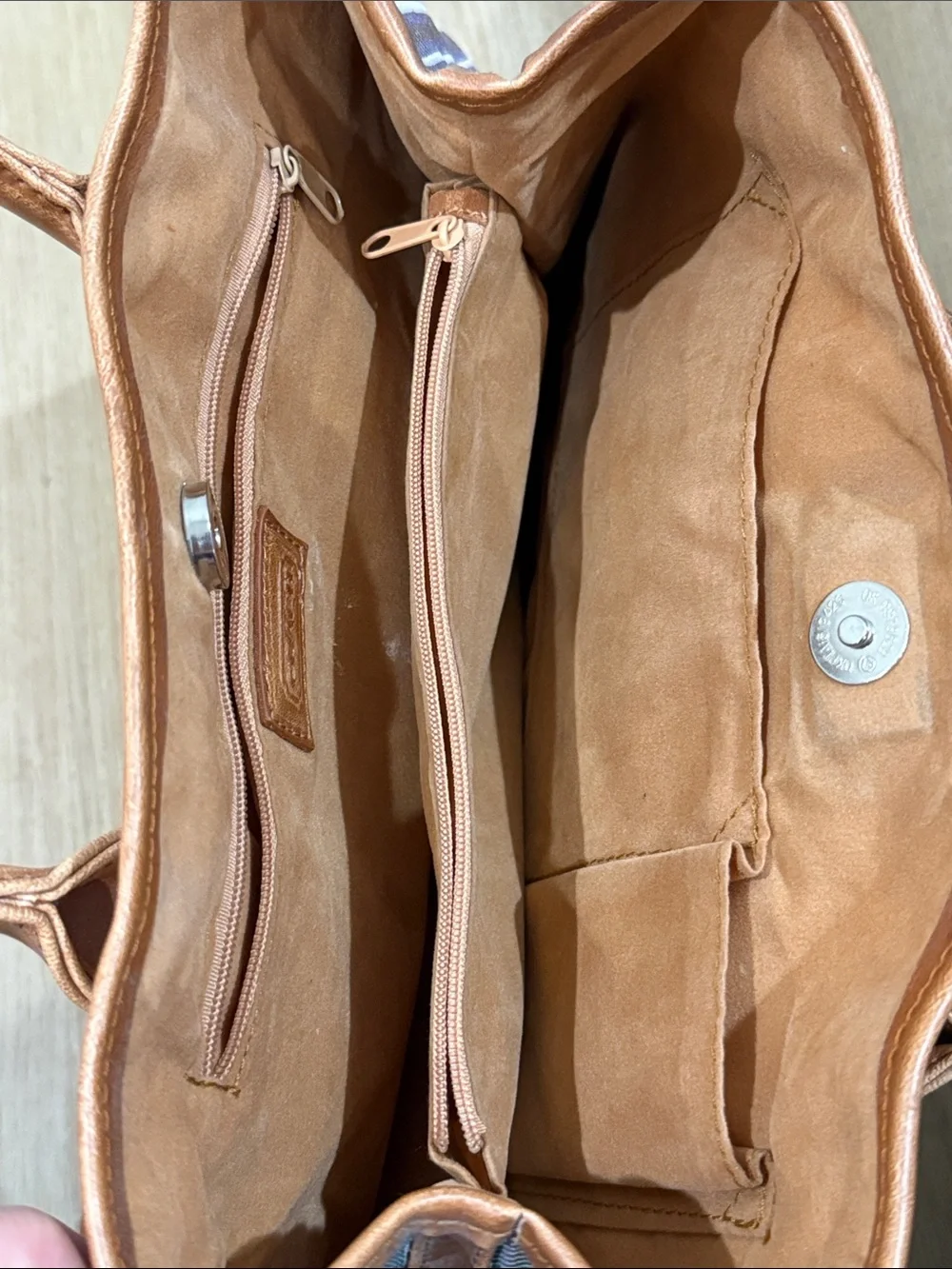 Coach Striped Canvas Mini Tote with Tan Leather Trim
